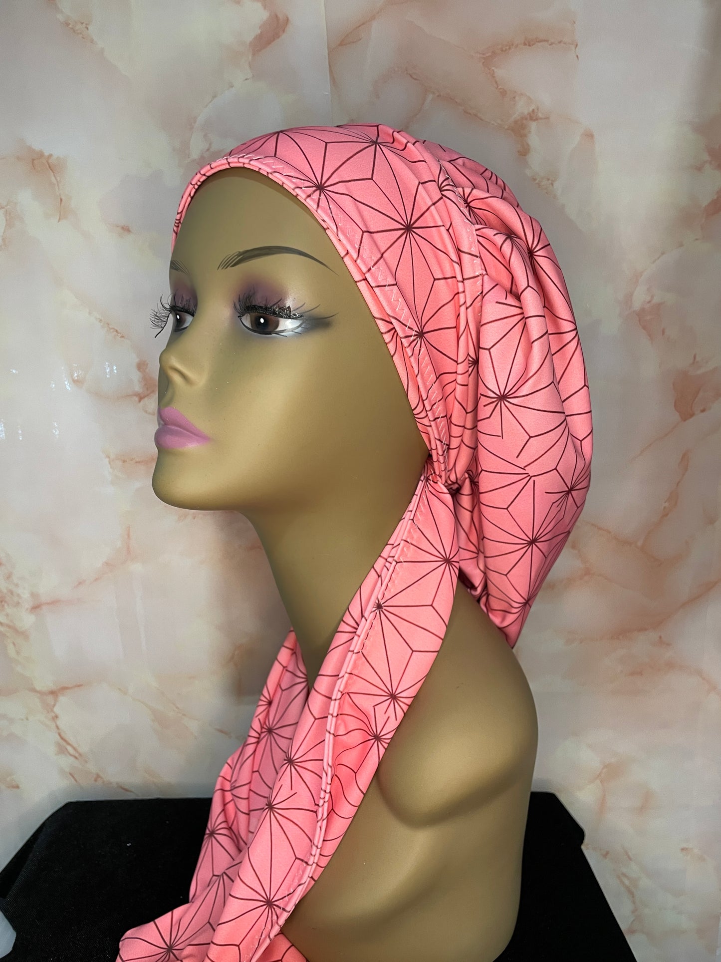 The “She Slays Pink” Nezuko G’Bonnet| JUMBO sized, Reversible, long stretchy strings, NO ELASTIC