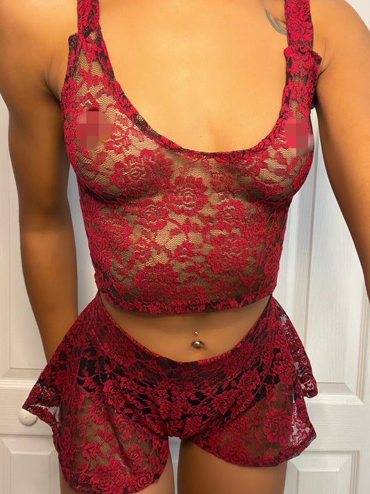 Lover’s Luxe Lace Set: Red