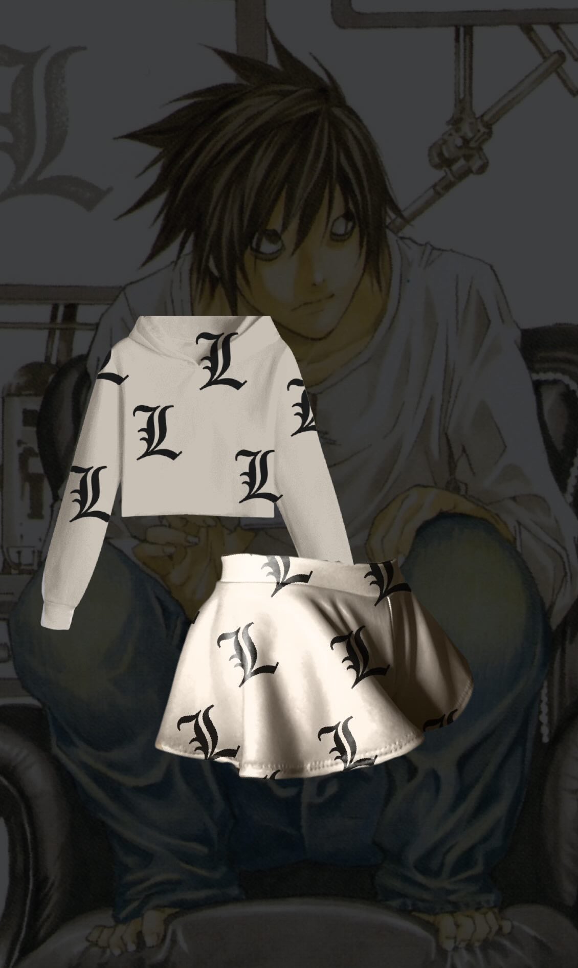 PREORDER | L or Kira “Death Note” inspired Cropped Hoodie + Shorties Set