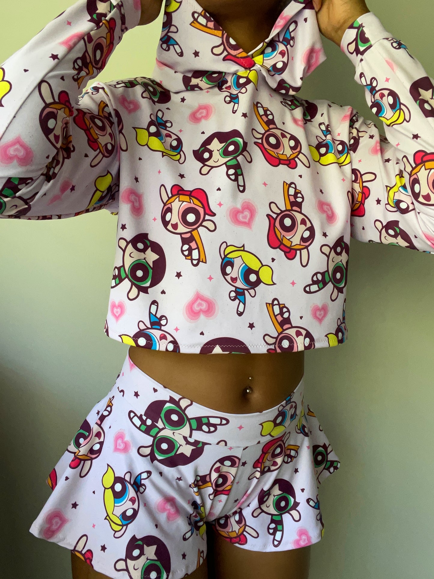 “Girl Power” Cropped Hoodie + Shorties Set