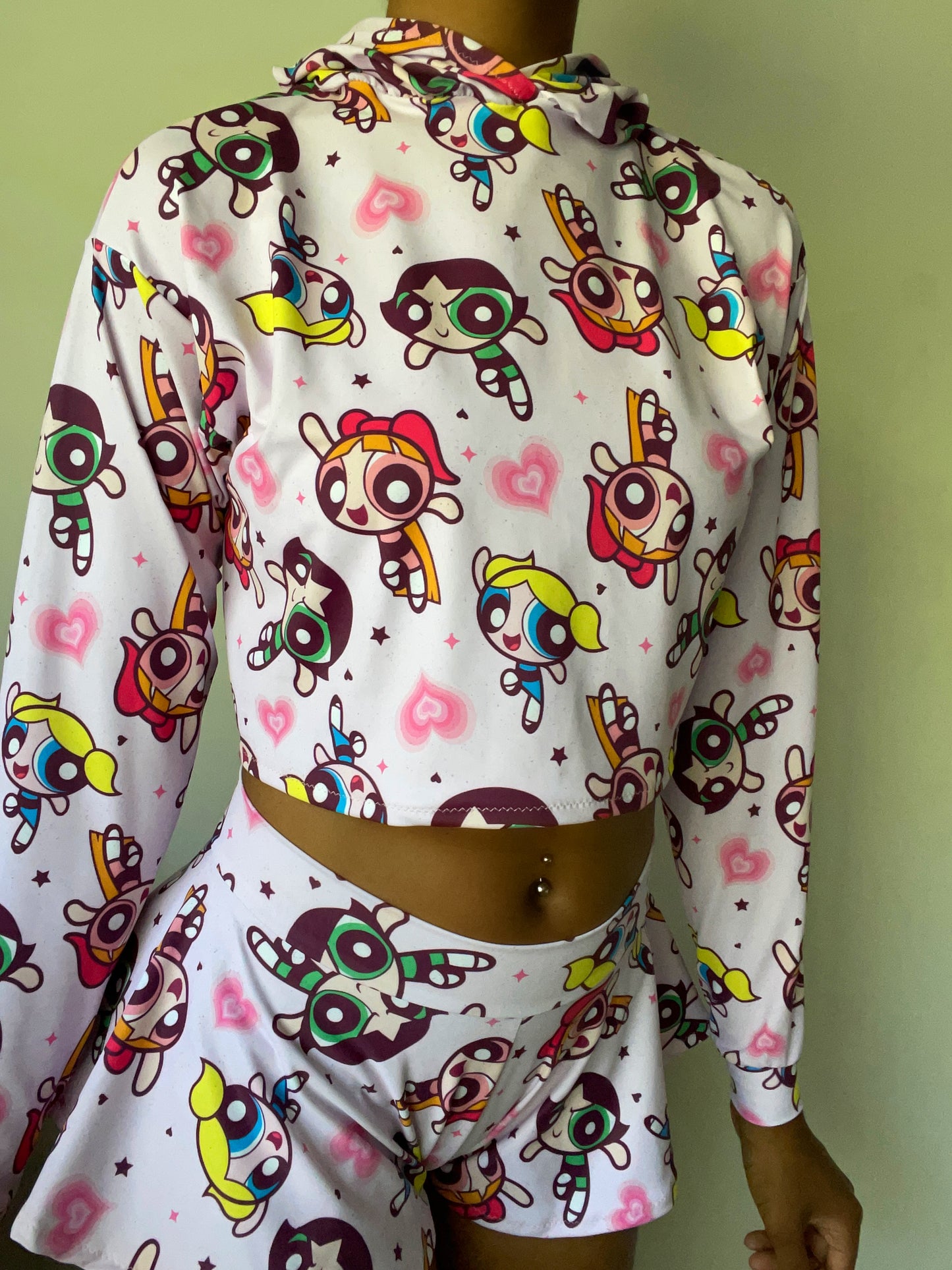 “Girl Power” Cropped Hoodie + Shorties Set