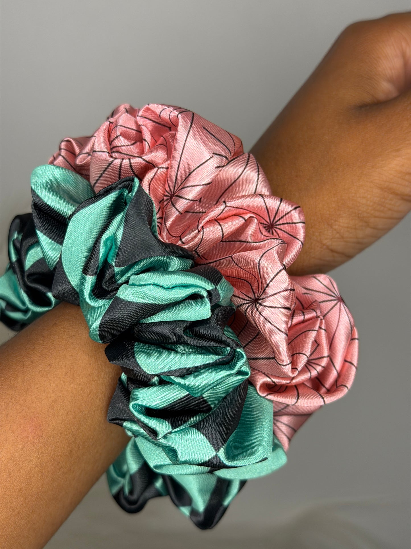 The Satin Demon Slayer Fandom Scrunchie Stack | 2 Anime Satin Hair Scrunchies Set