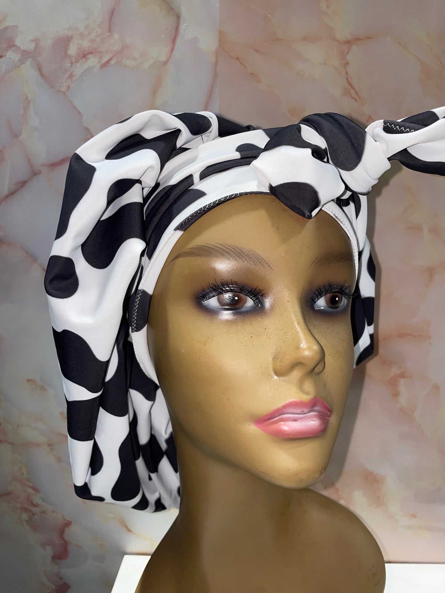 The “Got Milk” Cow Print G’Bonnet| JUMBO sized, Reversible, long stretchy strings, NO ELASTIC