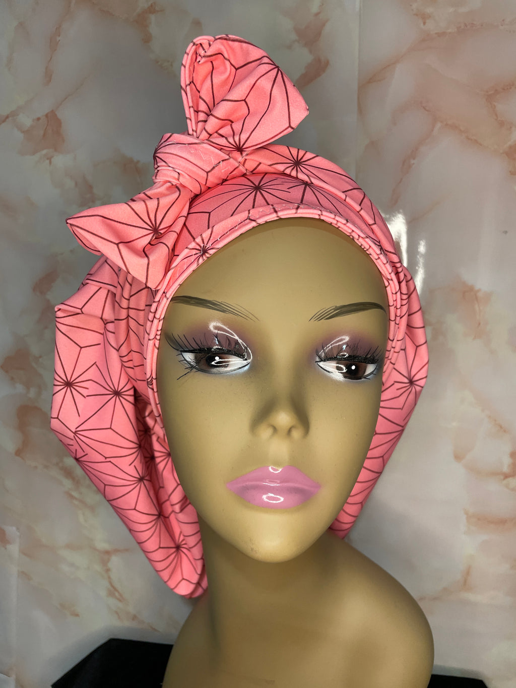 The “She Slays Pink” Nezuko G’Bonnet| JUMBO sized, Reversible, long stretchy strings, NO ELASTIC