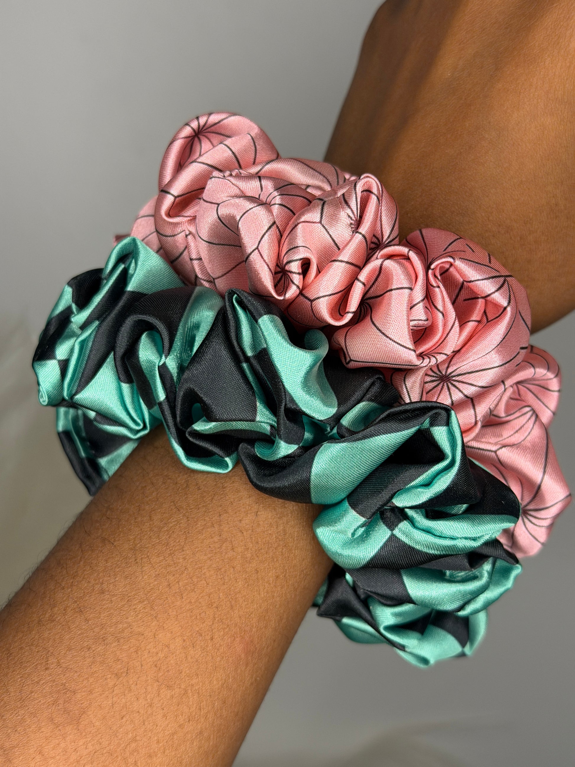 The Satin Demon Slayer Fandom Scrunchie Stack | 2 Anime Satin Hair Scrunchies Set