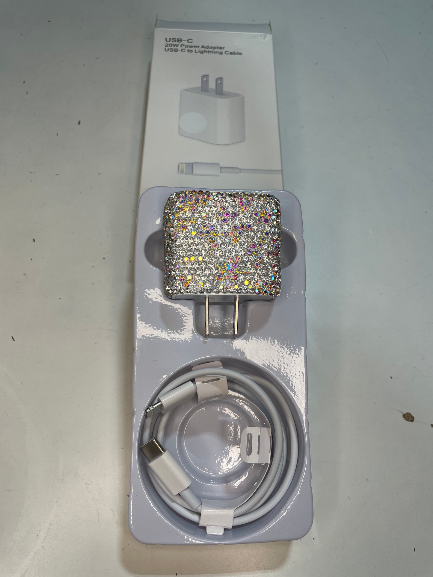 Handplaced Rhinestone USB-C charger