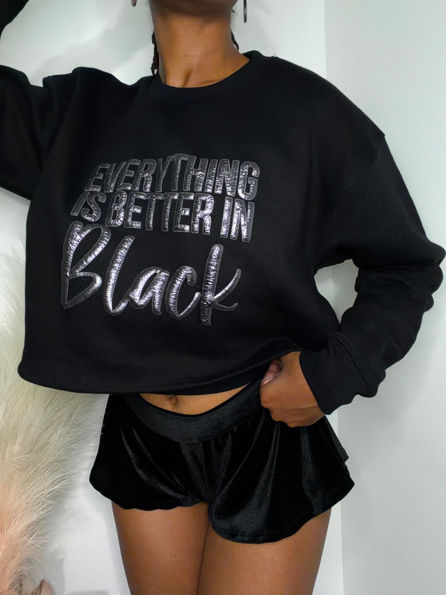 Everything Is Better in Black Cropped Sweater