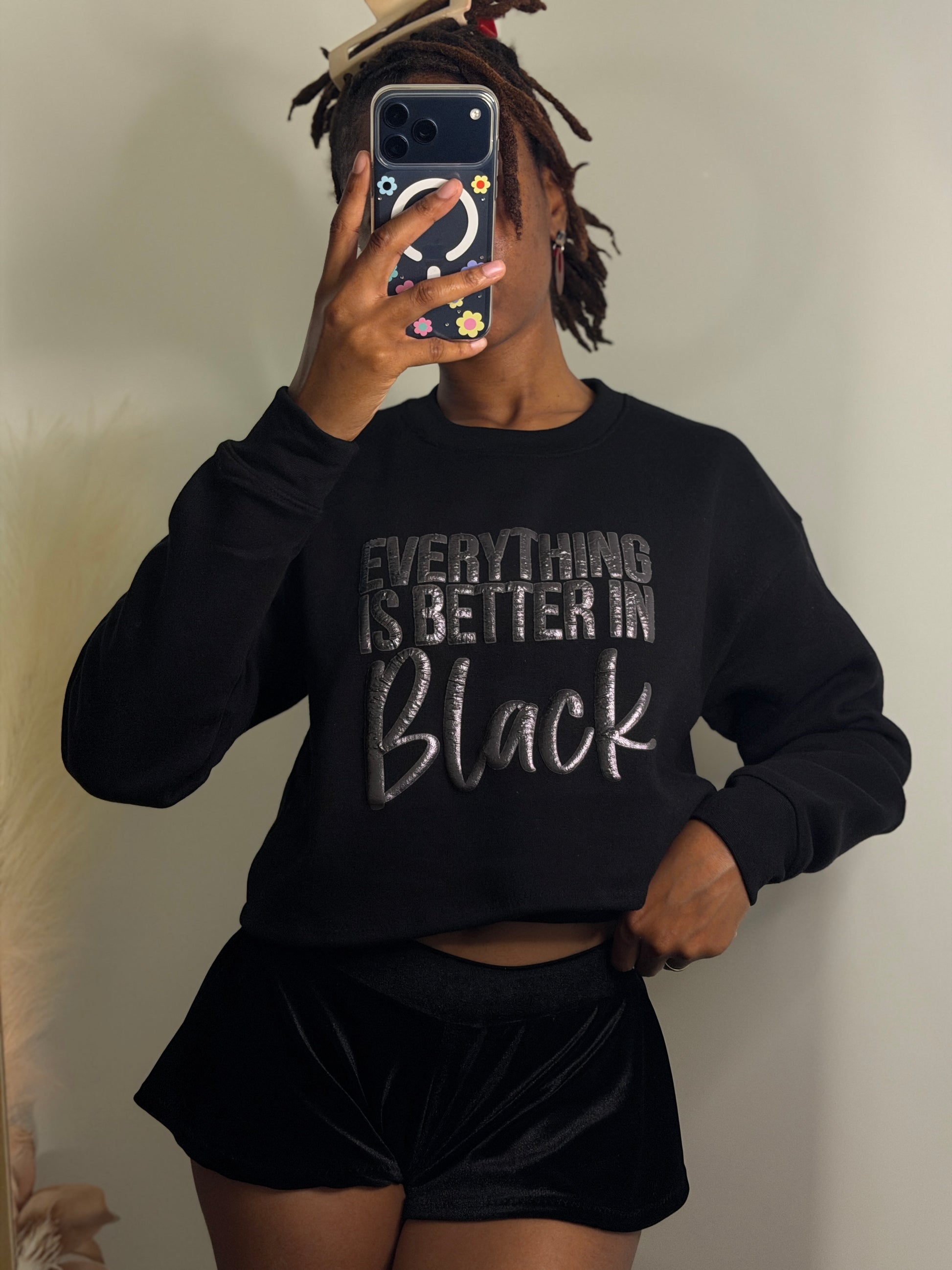 Everything Is Better in Black Cropped Sweater