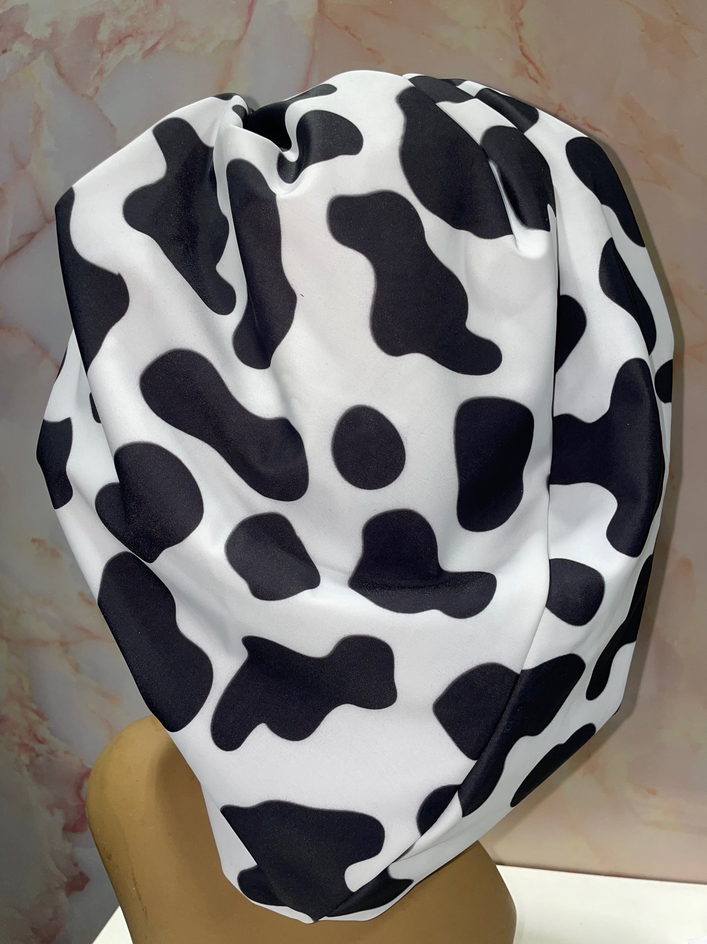 The “Got Milk” Cow Print G’Bonnet| JUMBO sized, Reversible, long stretchy strings, NO ELASTIC