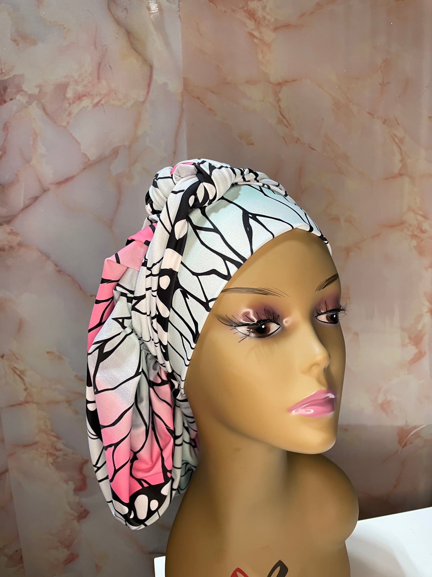 The “She Slays Butterfly” Shinobu G’Bonnet| JUMBO sized, Reversible, long stretchy strings, NO ELASTIC