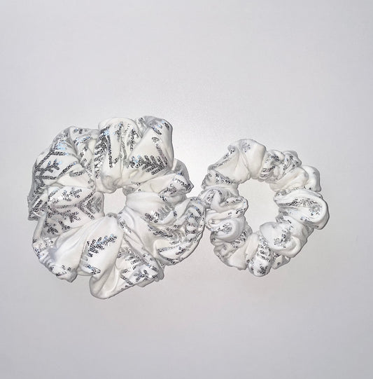 Silver Snow Flakes Scrunchie