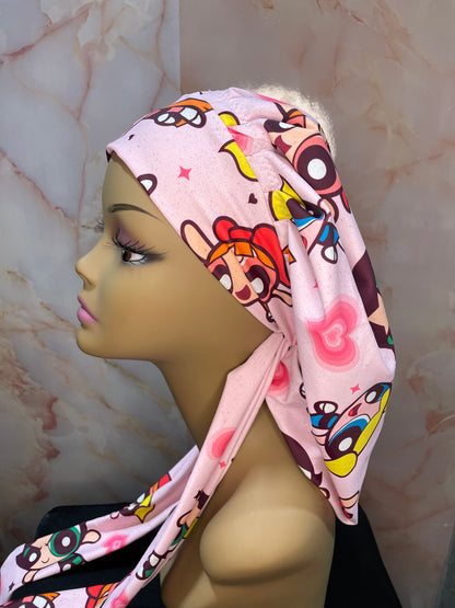 The “Girl Power” PPG G’Bonnet| JUMBO sized, Reversible, long stretchy strings, NO ELASTIC