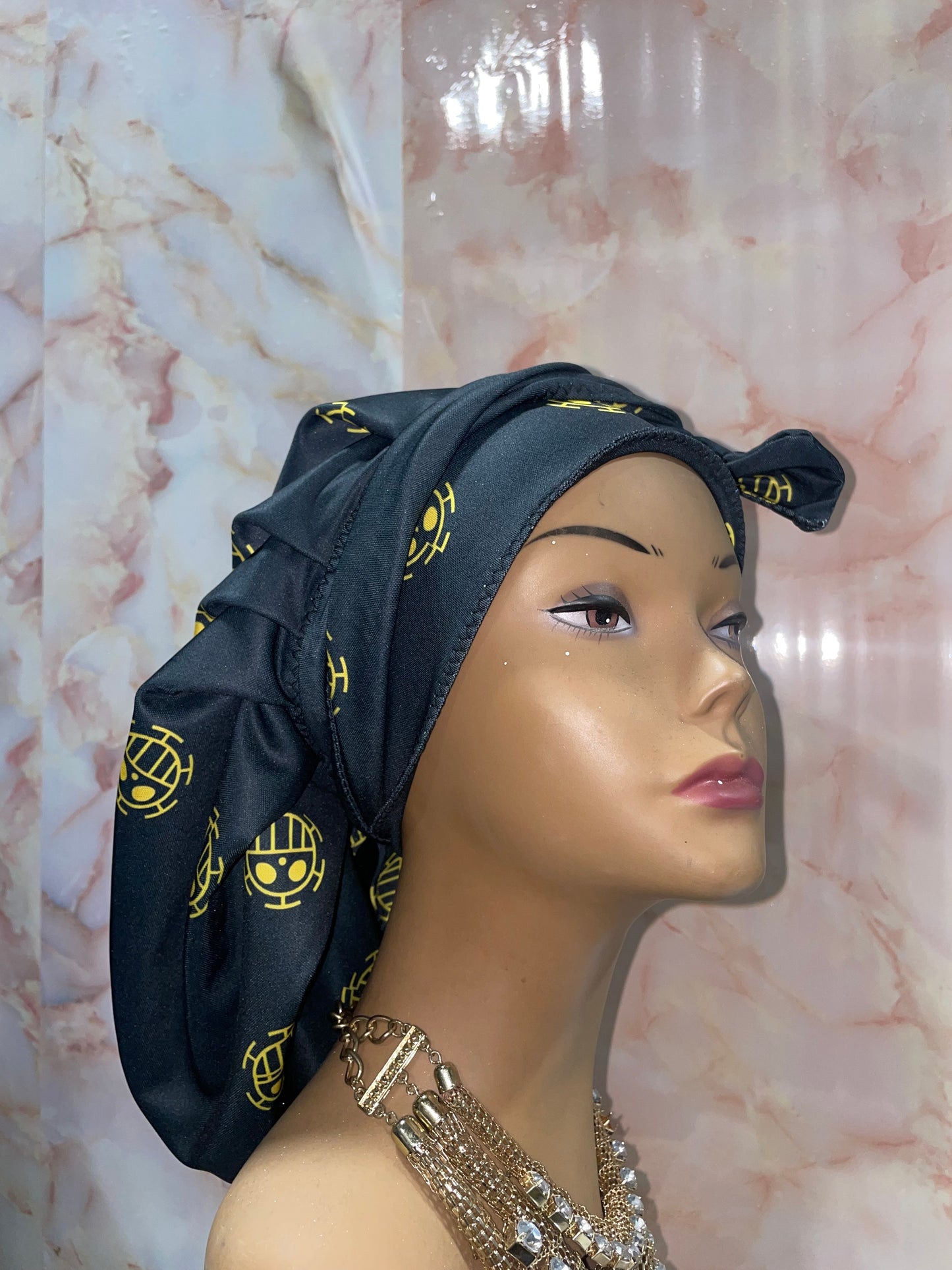 Black Law G’Bonnet| JUMBO sized, Reversible, long stretchy strings, NO ELASTIC