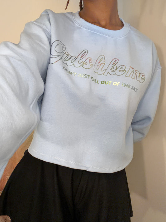 "Girls Like Me.." Cropped Sweater Small Colorful
