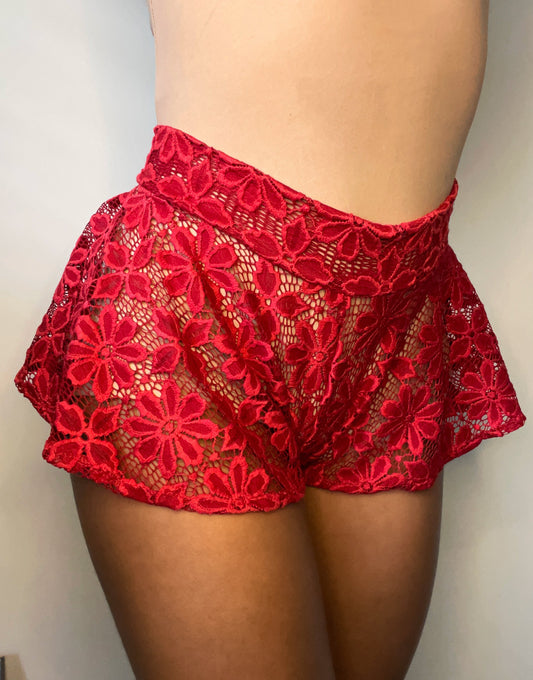 Red Lace Pattern Shorties