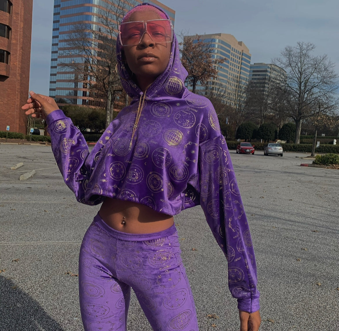 Purple Astrobae Zipped Sweater or cropped hoodie